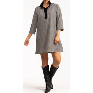 Smith and Quinn black French Gingham velvet collar shirt dress Size Med Preppy